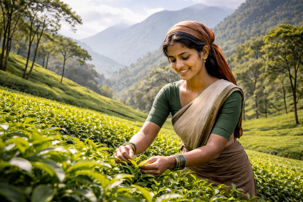 tea picking in a mountain plantation